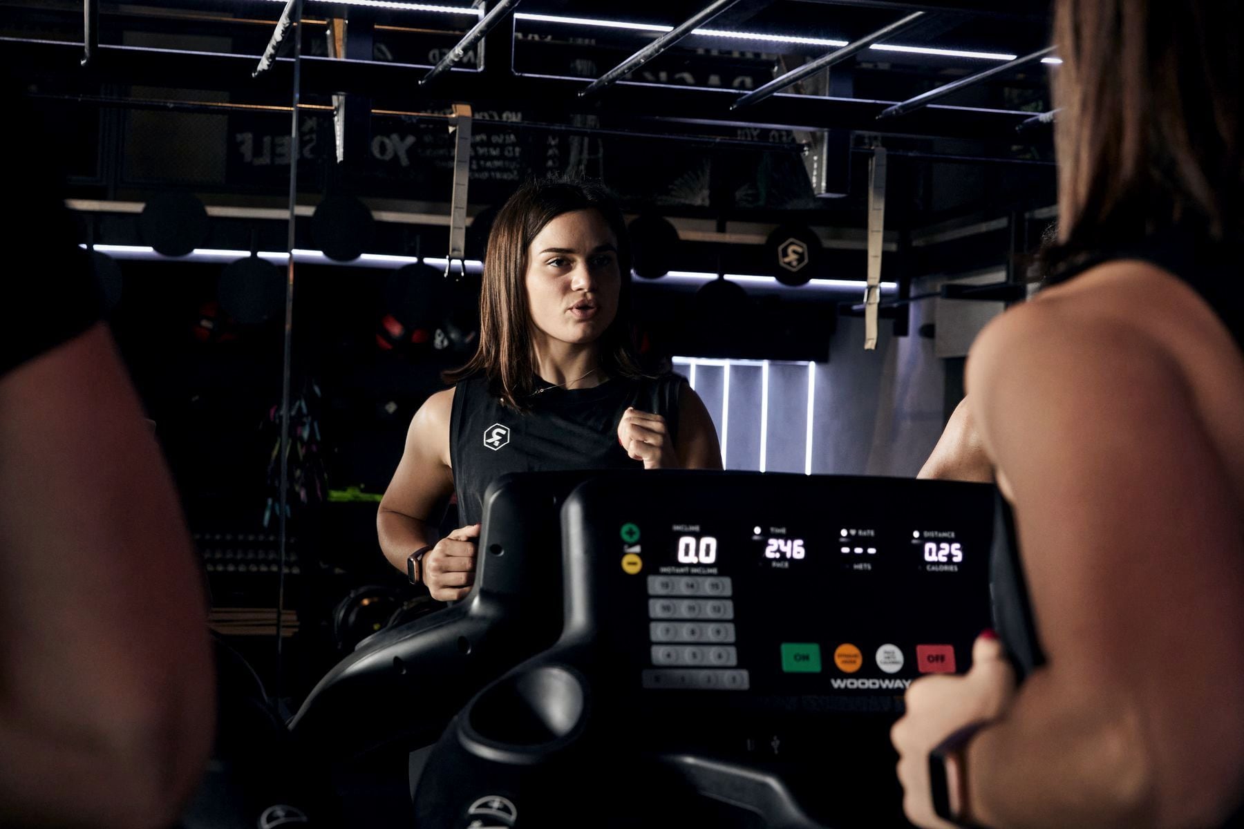 A runner on a Woodway treadmill during a Re.Run class at Rumble Dalston